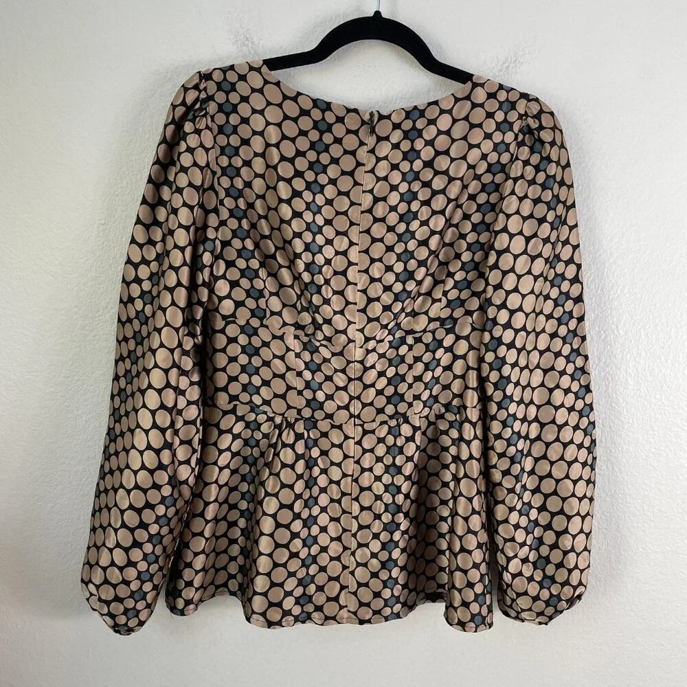 Nanette Lepore Black and Beige Polka Dot Long Sleeve Top - Picture 12 of 13